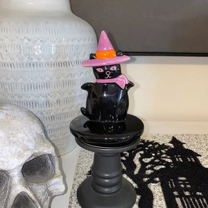 Rae Dunn Halloween Black Cat With Witch Hat Mug Topper